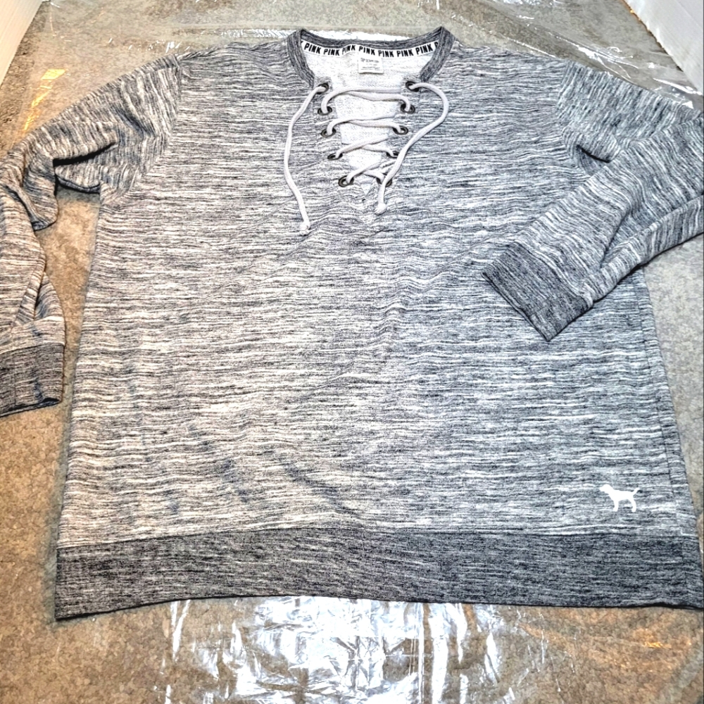 Victoria's Secret Pink Lace-up Campus Crew Pullover Sweatshirt Size Large